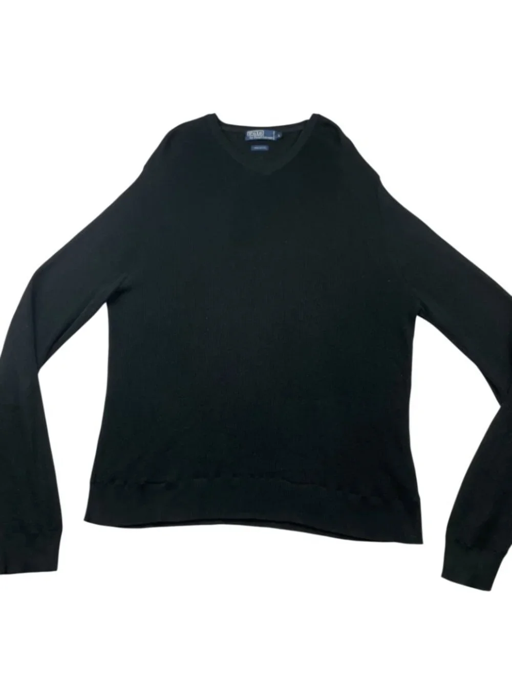 Polo Ralph Lauren Men's 100% Cotton Knit V-Neck Pullover Sweater Black • Large